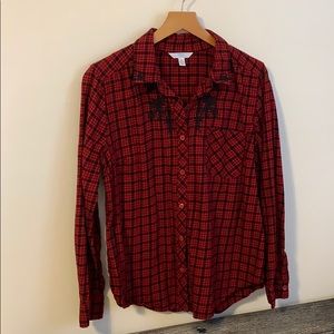 Red plaid button down shirt